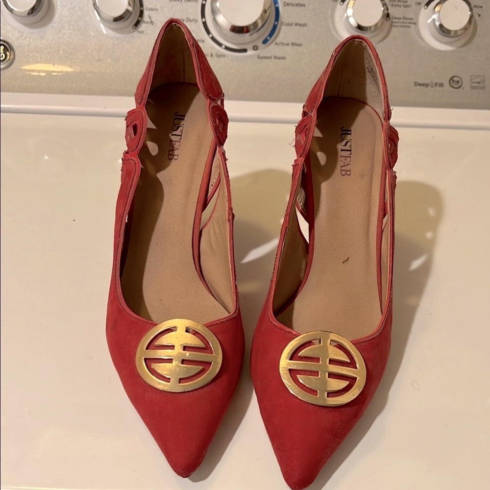 JustFab Red Heels with Gold Detail